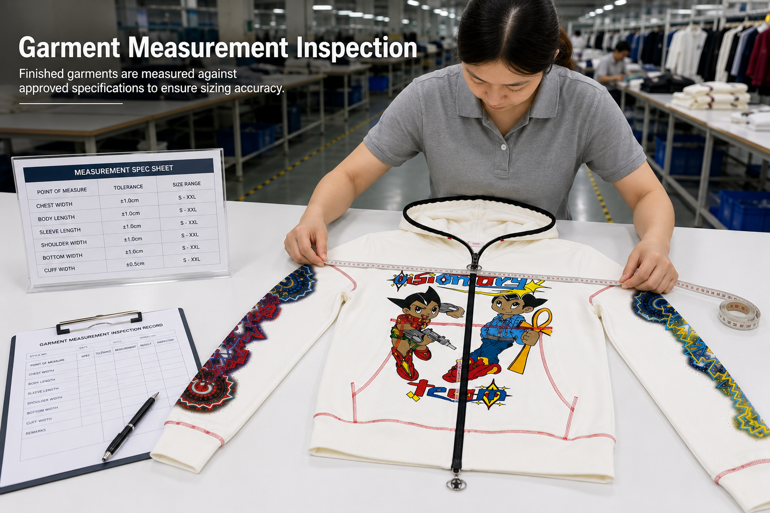 DTG Zip Up Hoodie Garment Measurement Inspection